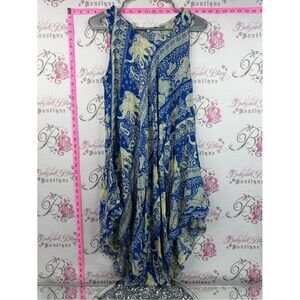 Dress Thailand Elephant Print Flowy Midi Skirt in Royal Blue and Cream soft